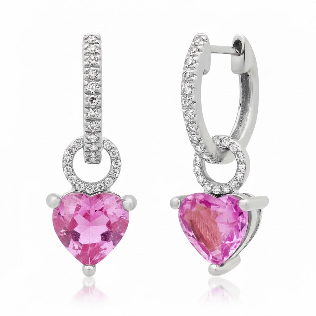 Pink Sapphire & Diamond Heart Earring Charms