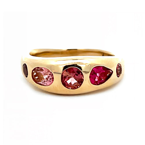 Five Multi Shape Pink Tourmaline Freeform Dome Ring