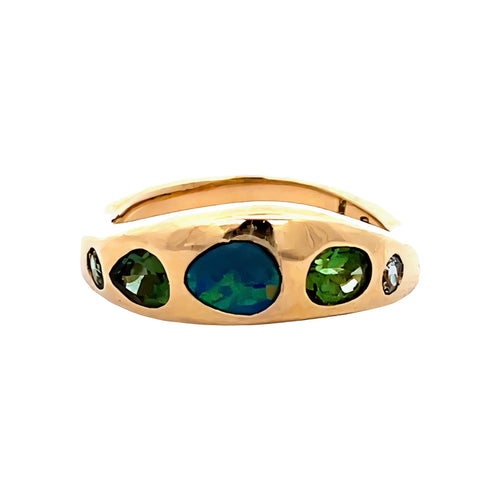 Multi Shape Opal & Blue Tourmaline Freeform Dome Ring