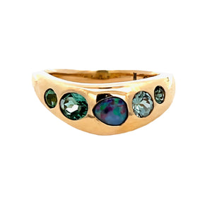 Multi Shape Opal & Blue Tourmaline Freeform Dome Ring