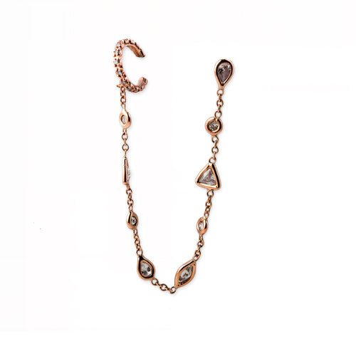 Multi Shape Diamond Chain Stud Earring with Ear Cuff