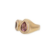 Pink Tourmaline Pear & Square Toi & Moi Ring with Pave Diamonds