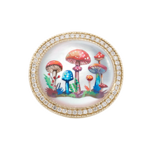 Hand Painted Pave Oval Mother of Pearl Mushroom Garden Signet Ring