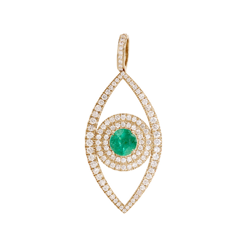 Large Emerald & Diamond Vertical Evil Eye Charm