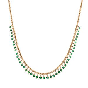 Graduated Wide Emerald Teardrop Shaker Moe Chain Necklace
