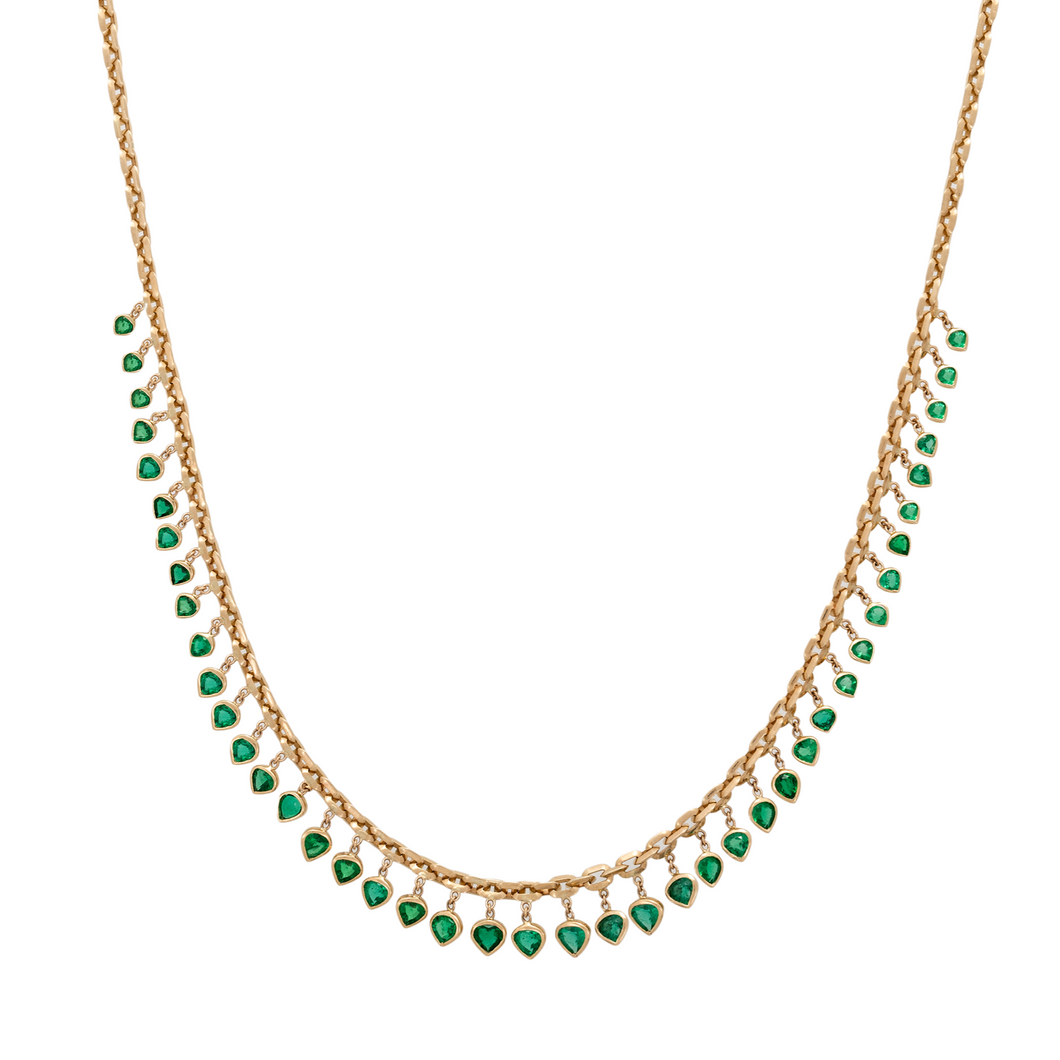 Graduated Wide Emerald Teardrop Shaker Moe Chain Necklace