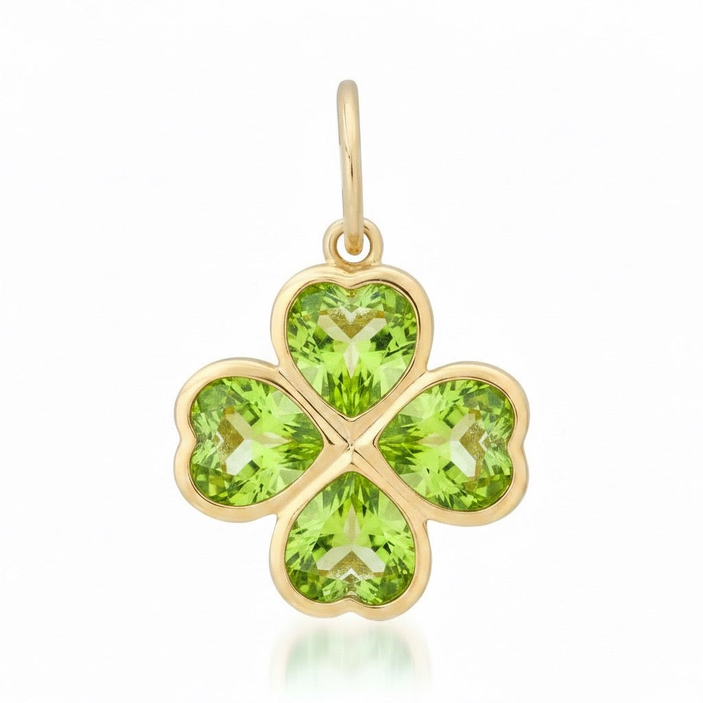 Bezel Set Citrine or Peridot Heart Clover Charm