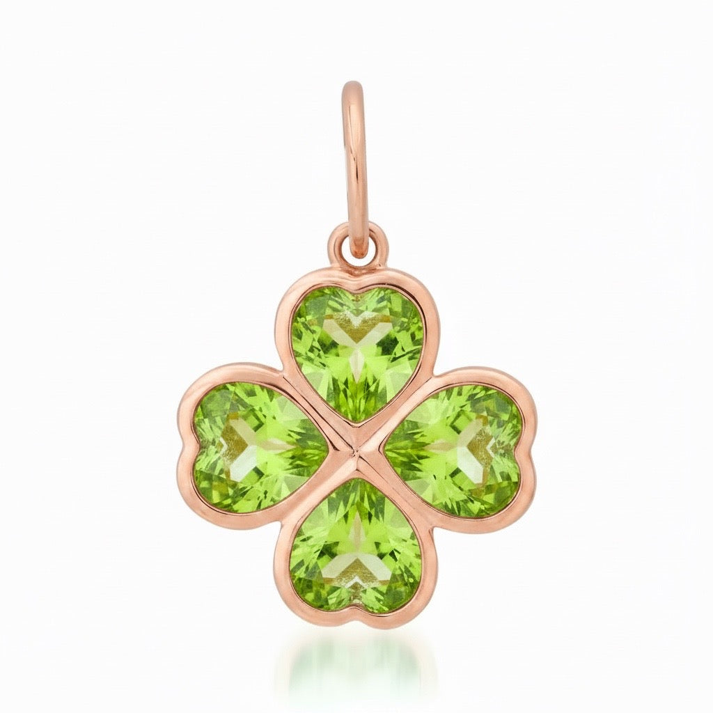 Bezel Set Citrine or Peridot Heart Clover Charm