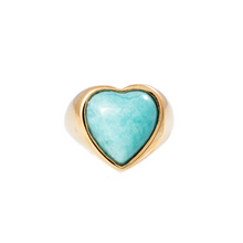 Turquoise or Amazonite Heart Satin Finish Signet Ring