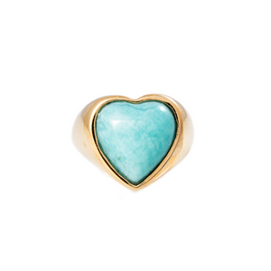 Turquoise or Amazonite Heart Satin Finish Signet Ring