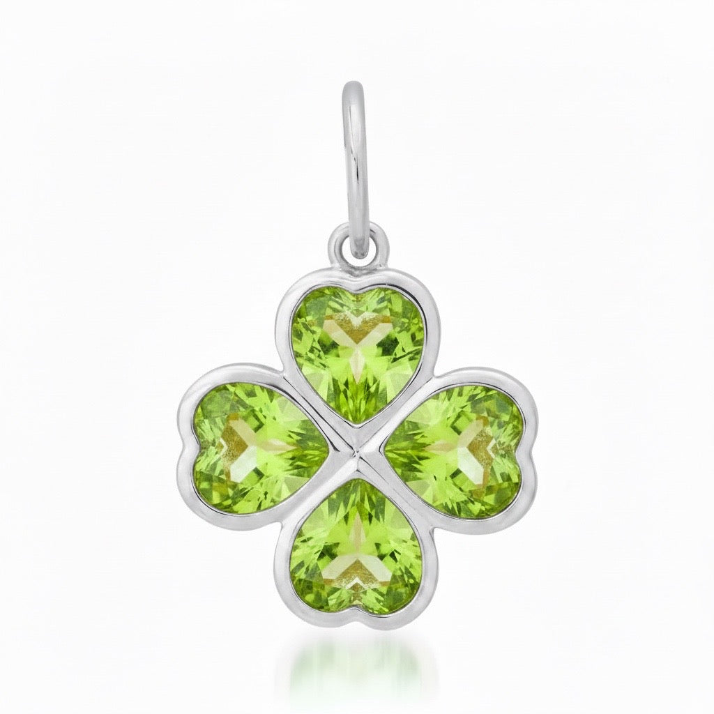 Bezel Set Citrine or Peridot Heart Clover Charm