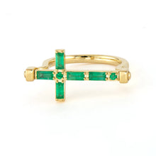 Double Sided Diamond & Emerald or Rainbow Baguette Cross Flip Ring
