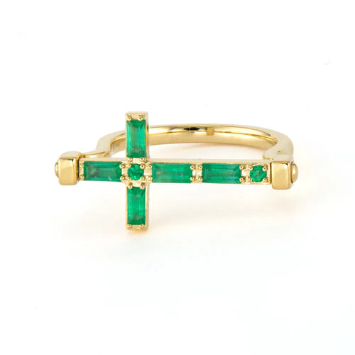 Double Sided Diamond & Emerald or Rainbow Baguette Cross Flip Ring