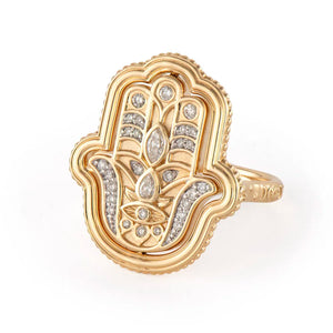 Large Rainbow & Diamond Hamsa Flip Ring