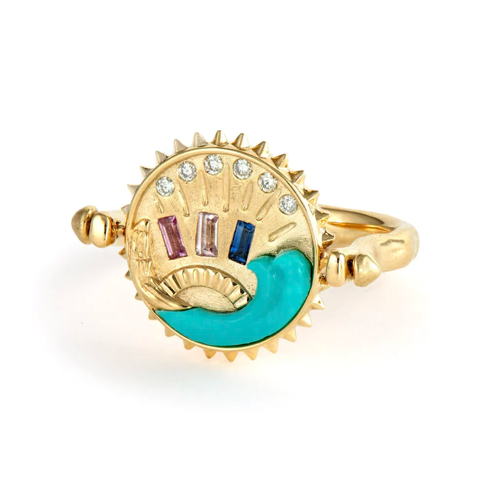 Carved Turquoise Wave Flip Ring