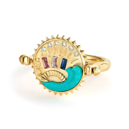 Carved Turquoise Wave Flip Ring
