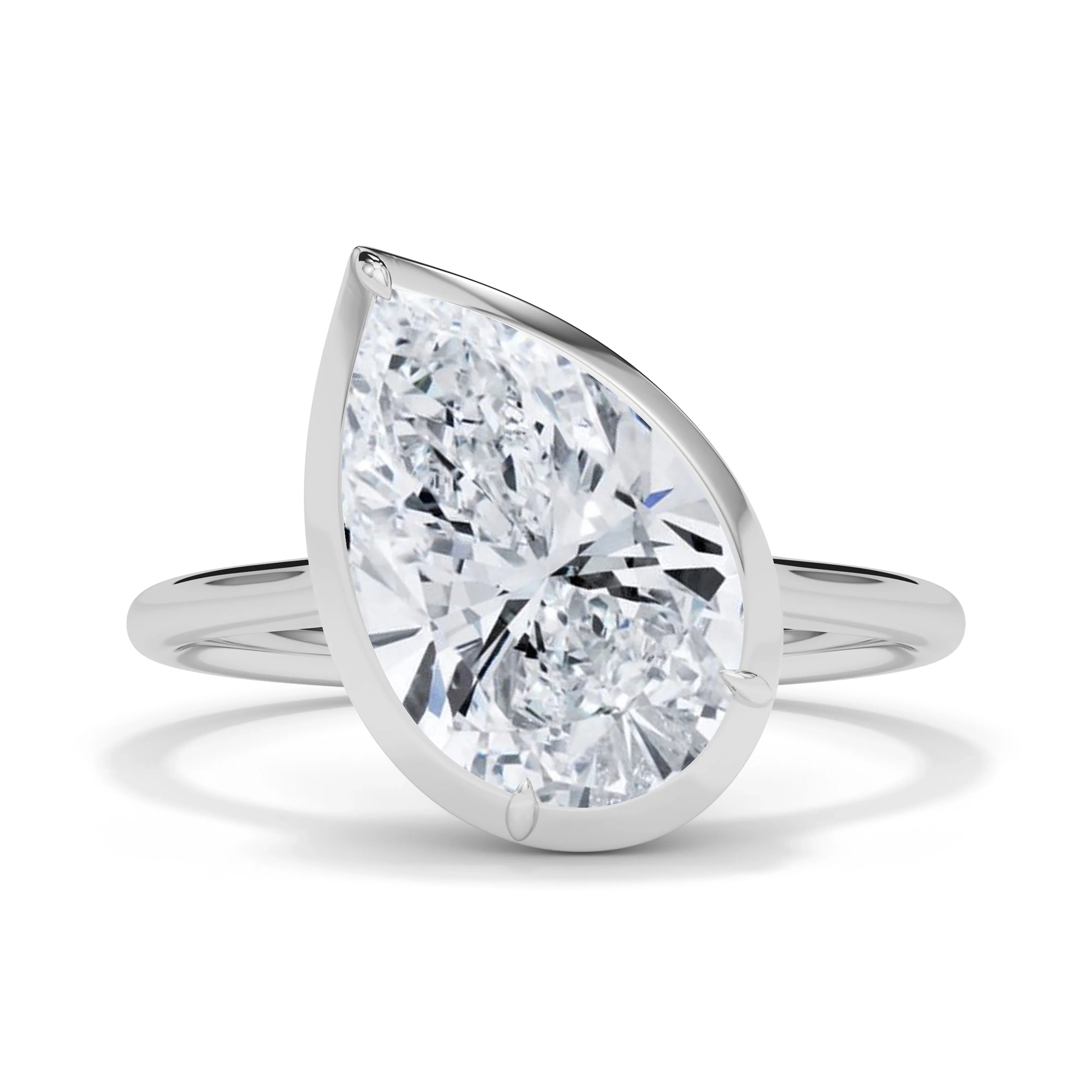 Tilted Lab Grown Pear Shaped Diamond Ring