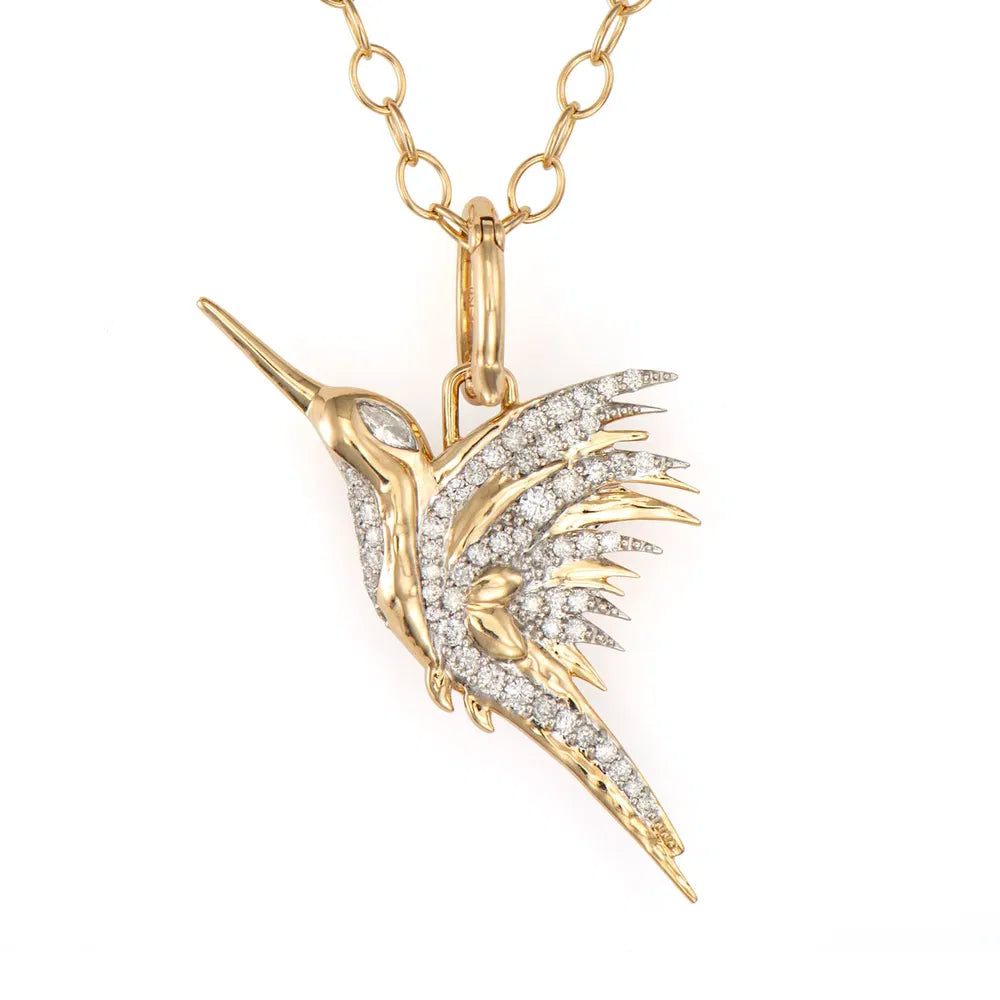 Large Double-Sided Spinel & Diamond Colibri Charm Pendant