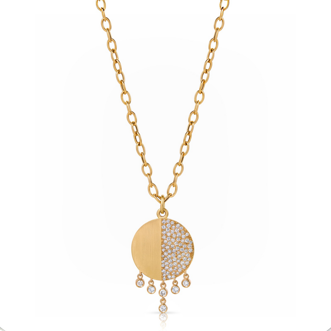 Mixed Caviar Diamond Shaker Medallion Necklace
