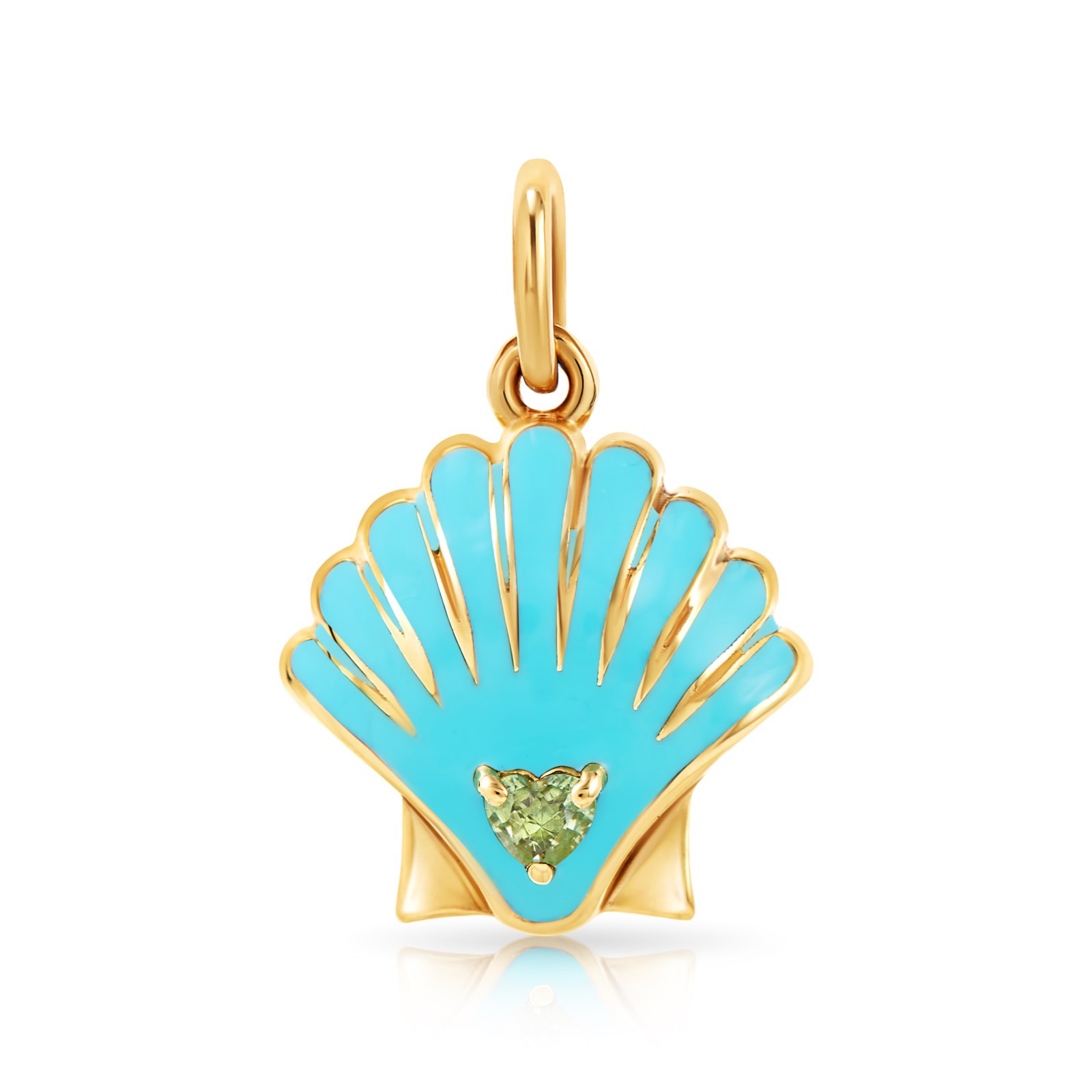 Enamel & Green Sapphire Heart Clam Shell Charm