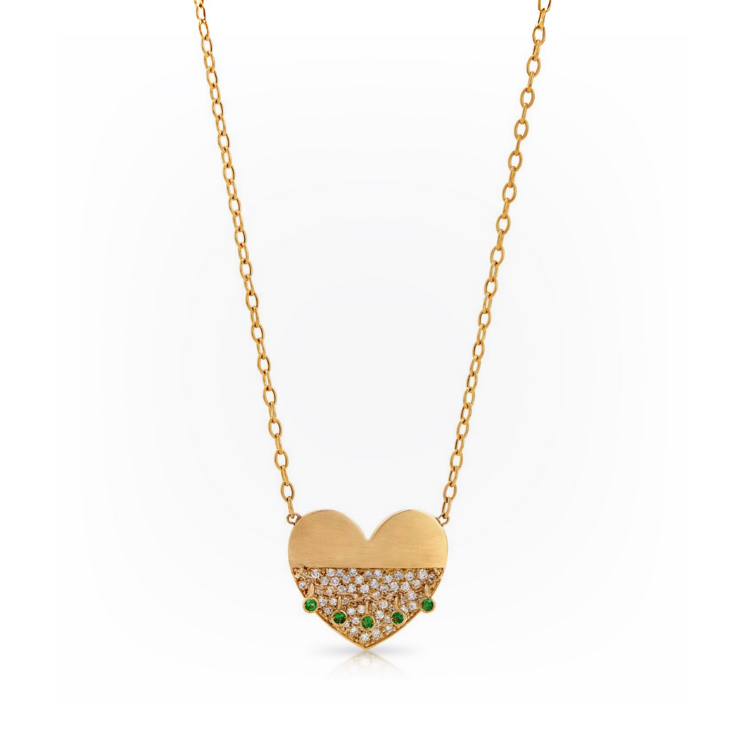 Heart Hemline Emerald & Diamond Shaker Medallion Necklace