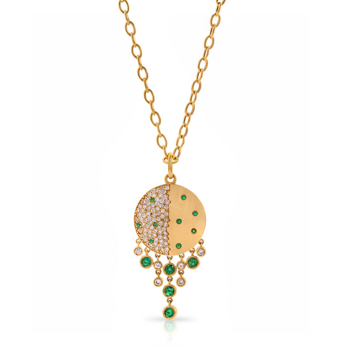 Grand Caviar Emerald & Diamond Shaker Medallion Necklace