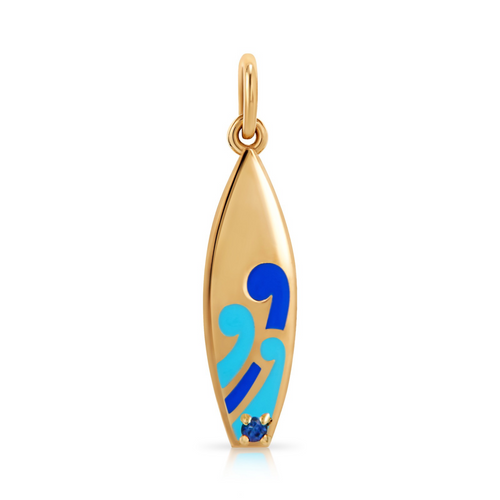 Enamel & Blue Sapphire Surfboard Charm