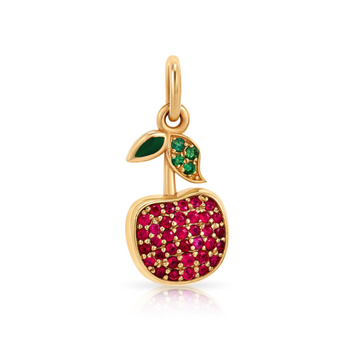 Ruby & Emerald Cherry Charm with Enamel