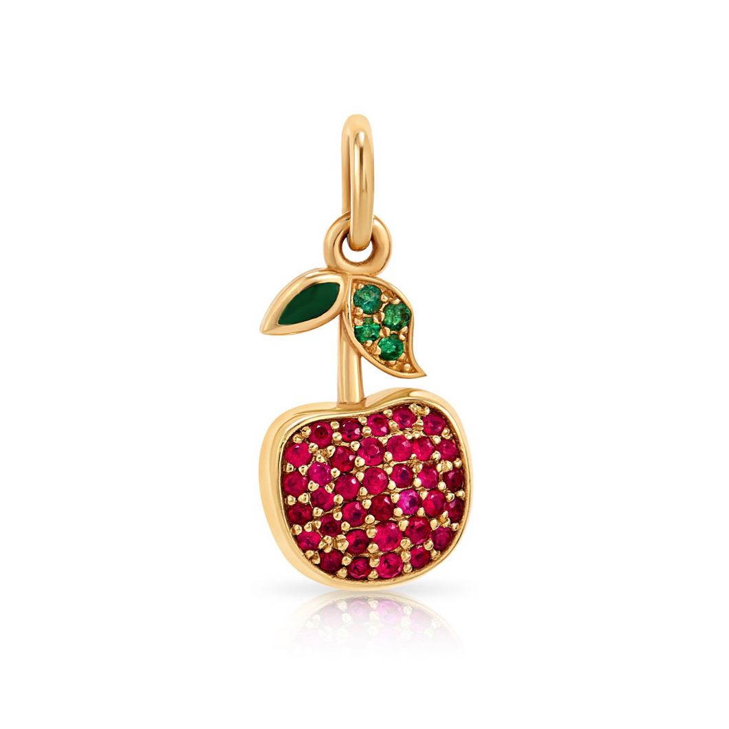 Ruby & Emerald Cherry Charm with Enamel