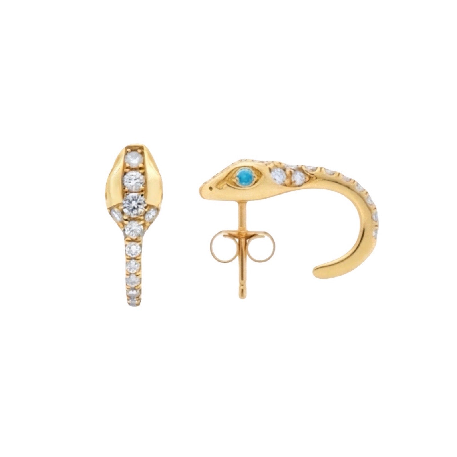Diamond Snake Earrings with Turquoise Eyes