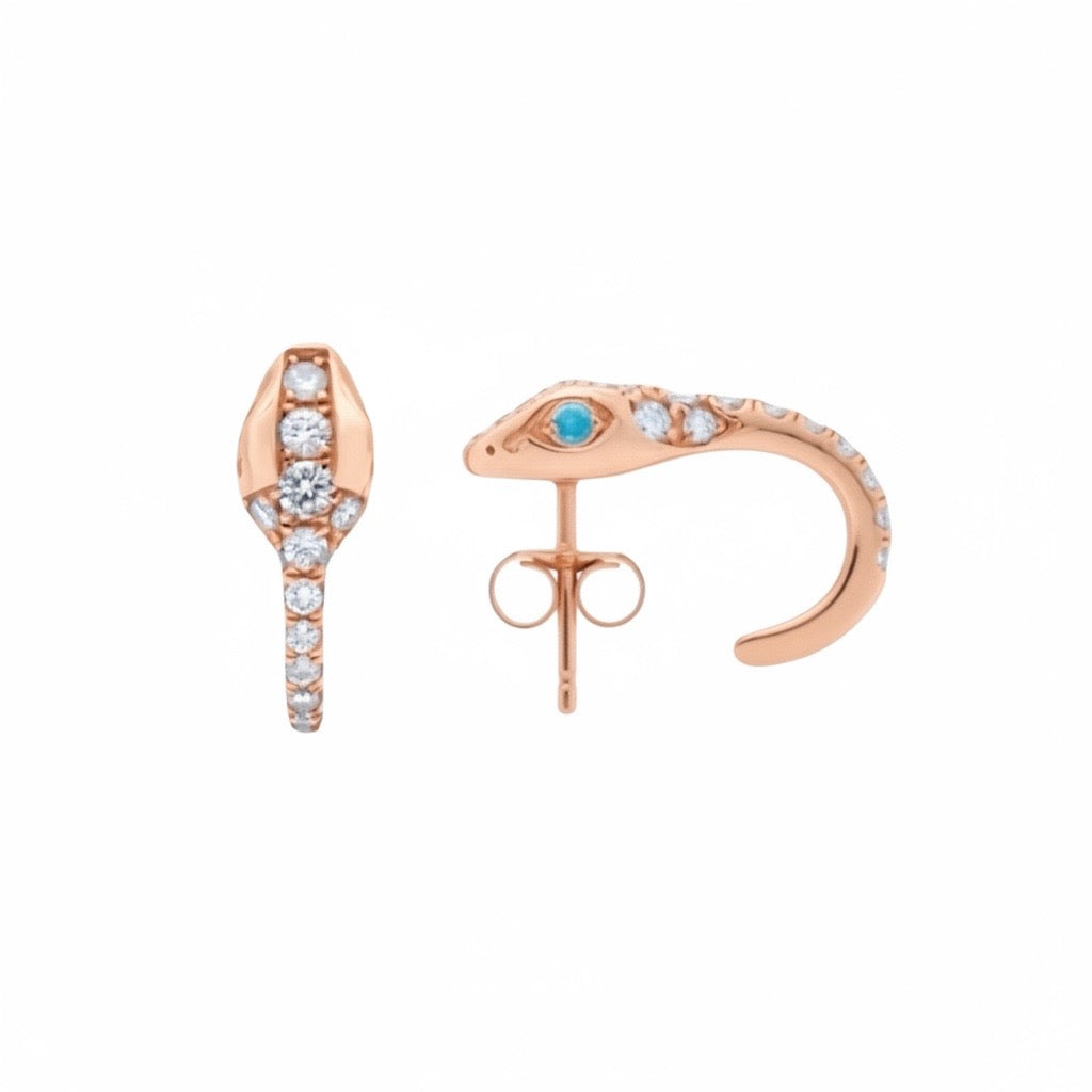 Diamond Snake Earrings with Turquoise Eyes