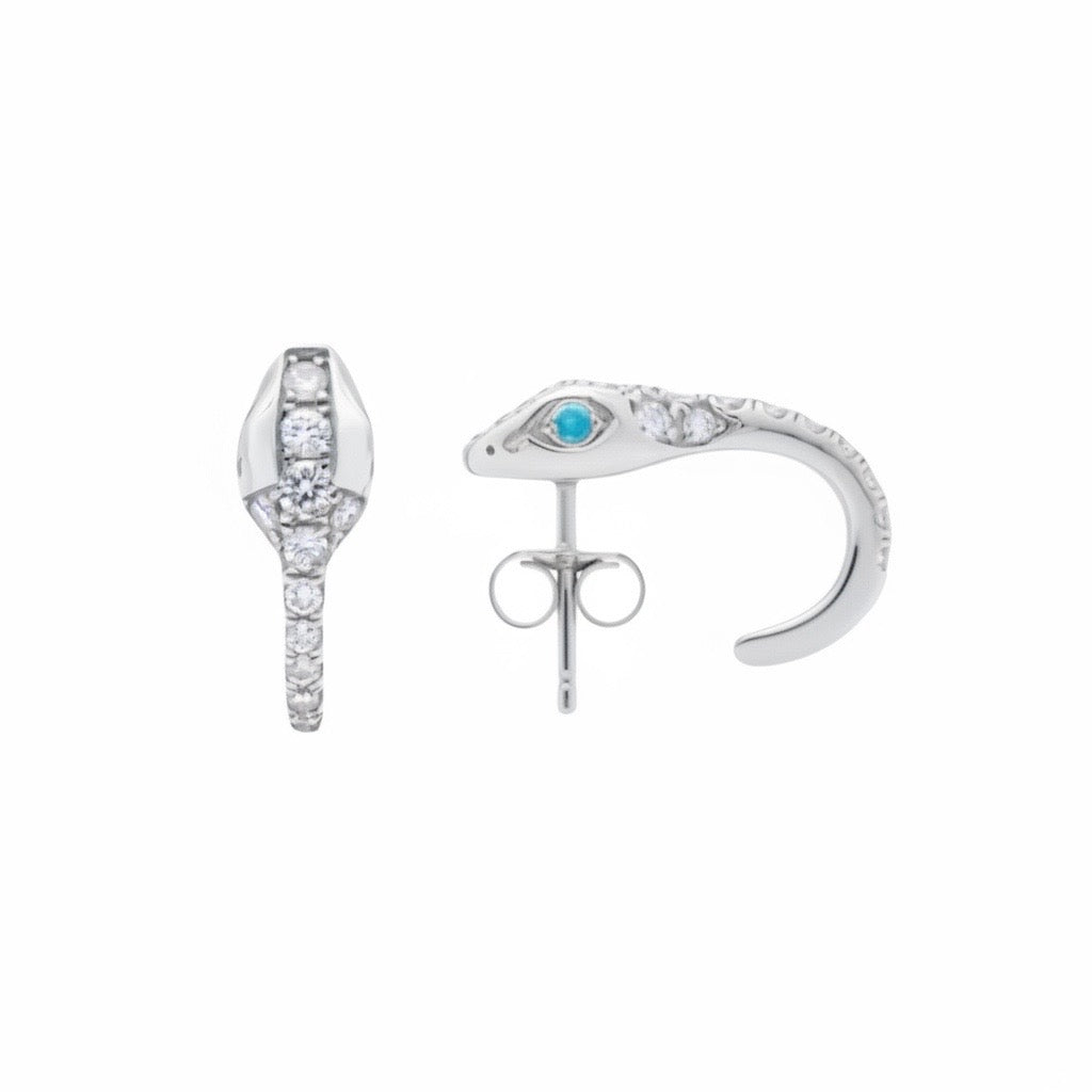 Diamond Snake Earrings with Turquoise Eyes