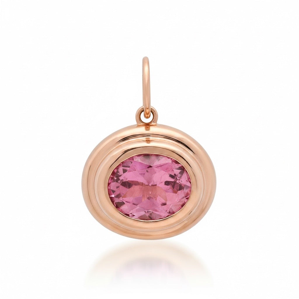 Oval Pink Tourmaline Charm with Fluted Gold Bezel