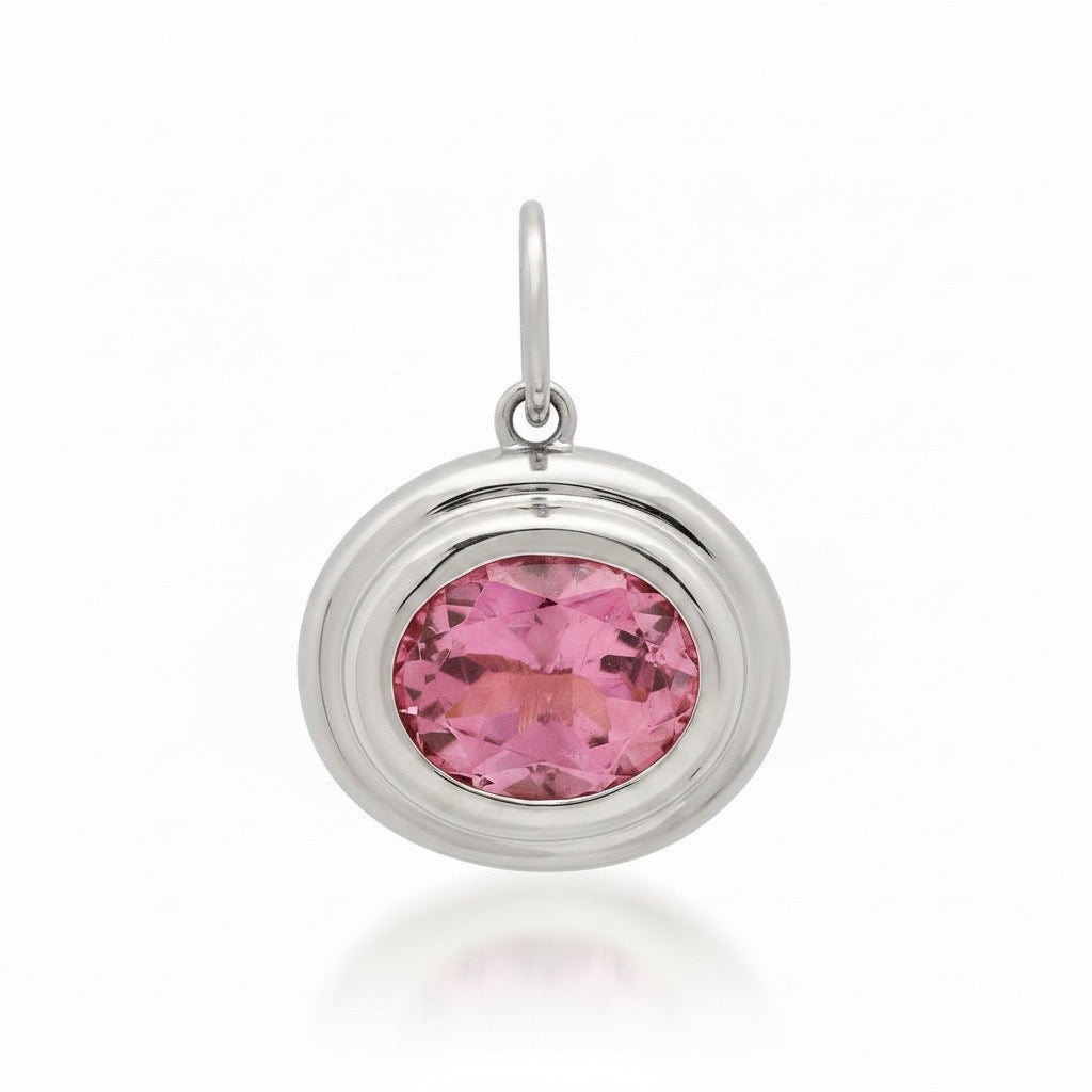 Oval Pink Tourmaline Charm with Fluted Gold Bezel