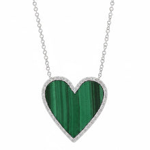 Malachite Heart Necklace with Diamond Frame