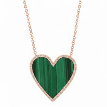 Malachite Heart Necklace with Diamond Frame