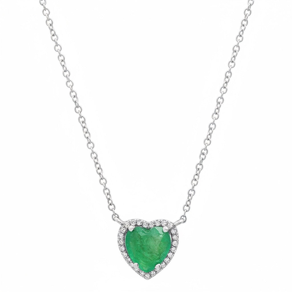 Gemstone Heart with Diamond Halo on Thin Cable Chain Necklace