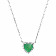 Gemstone Heart with Diamond Halo on Thin Cable Chain Necklace