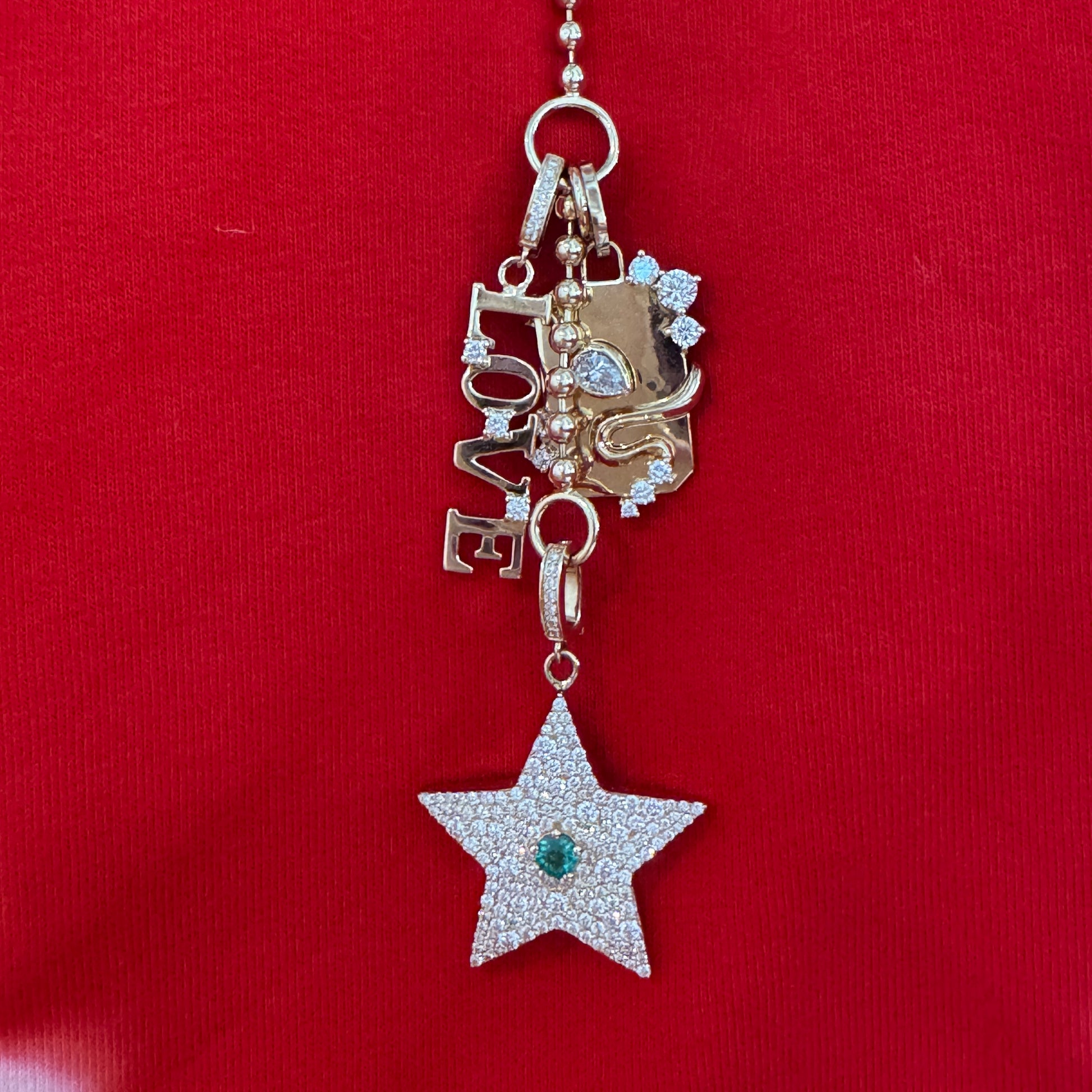 Gold Ball Chain Lariat Necklace with Diamond Clasp