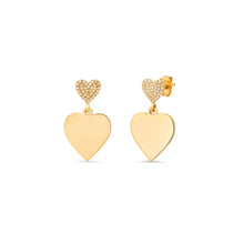 Pave Small Double Heart Drop Earrings