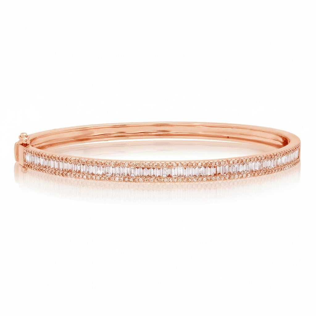 Pave Edge Diamond Baguette Bangle Bracelet