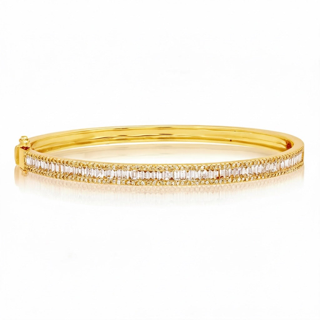 Pave Edge Diamond Baguette Bangle Bracelet