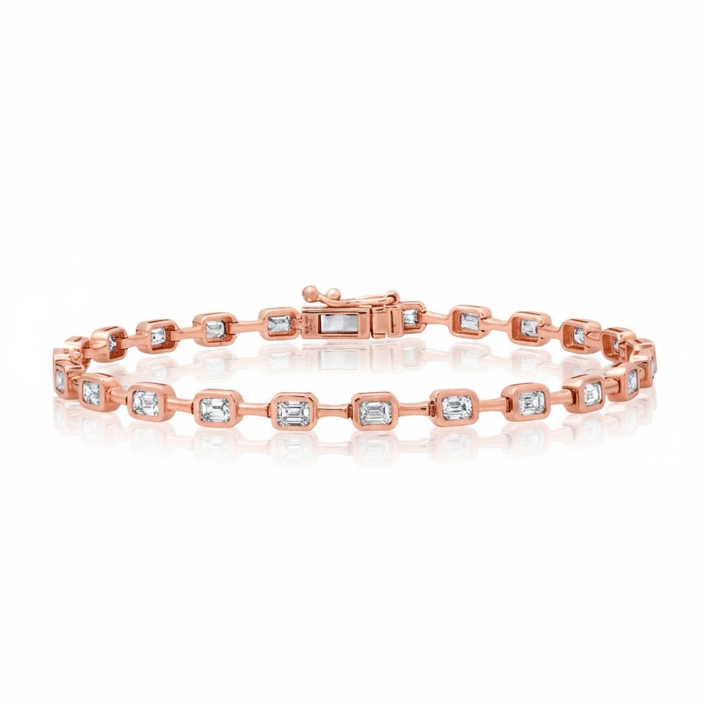Segmented Bezel Set Emerald Cut Diamond Bracelet