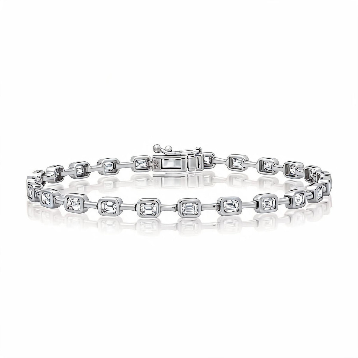 Segmented Bezel Set Emerald Cut Diamond Bracelet