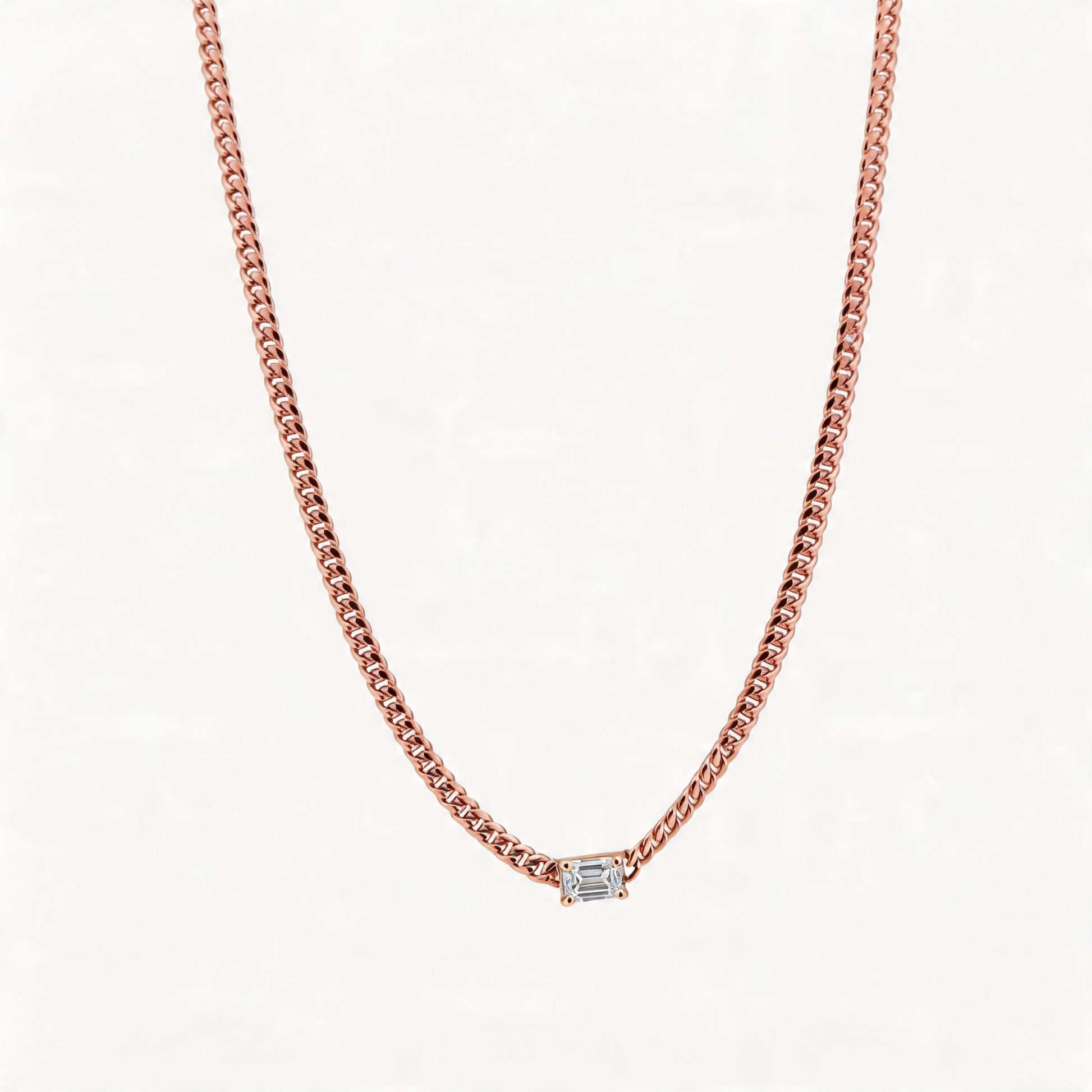 Cuban Link Lady Necklace with Emerald Cut Diamond