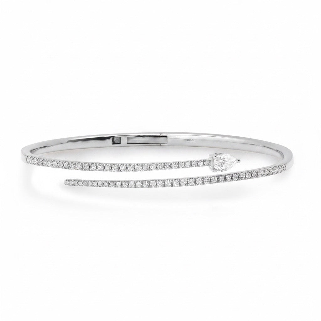 Perfect Pear & Pave Diamond Hinged Bypass Bangle Bracelet