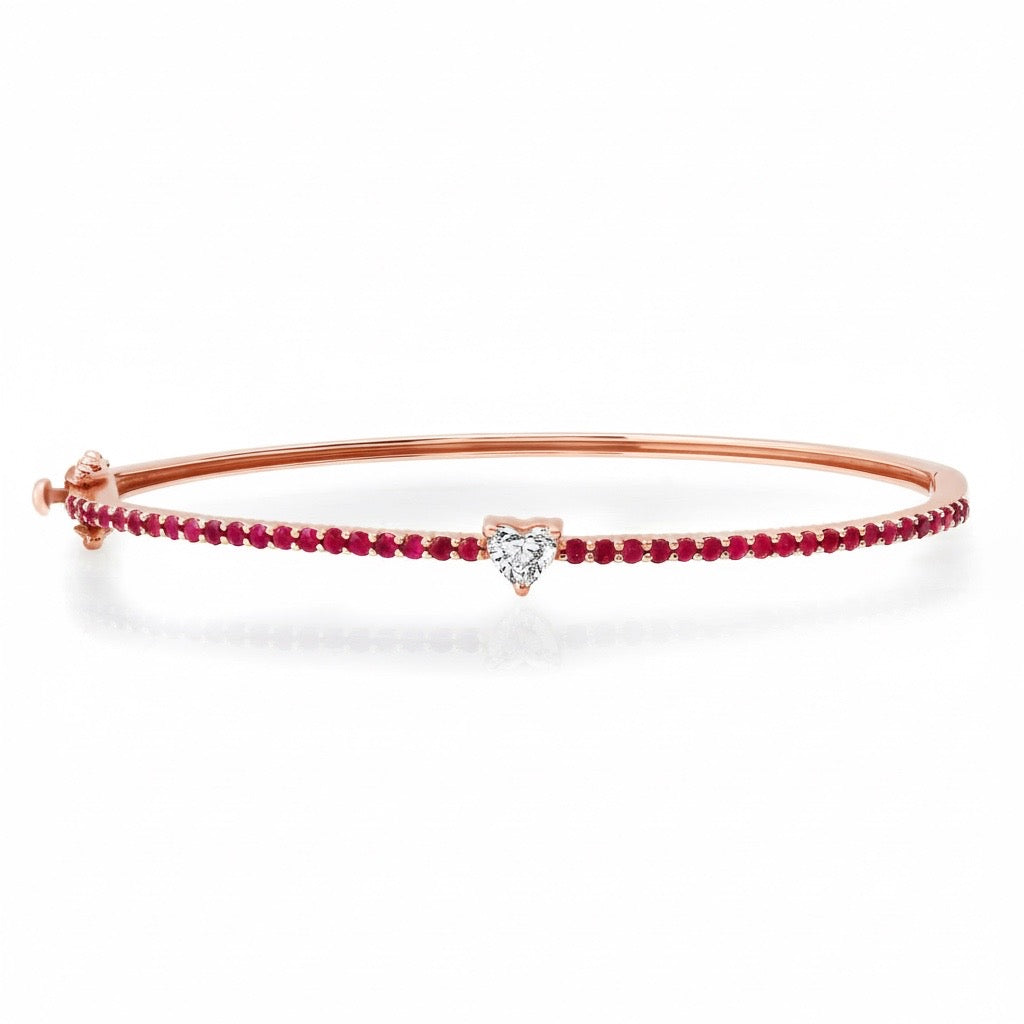 Pave Ruby Bangle Bracelet with Solitaire Diamond