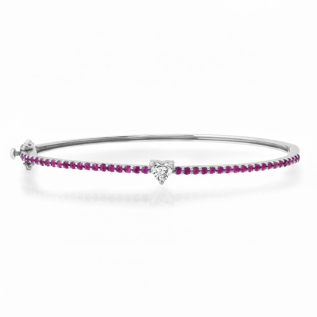 Pave Ruby Bangle Bracelet with Solitaire Diamond