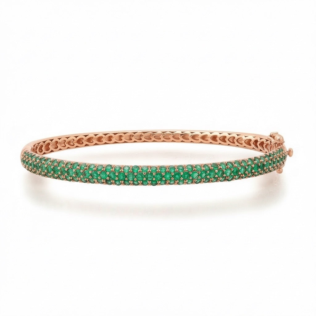 Self Love Emerald Pave Bangle Bracelet with Heart Detailing