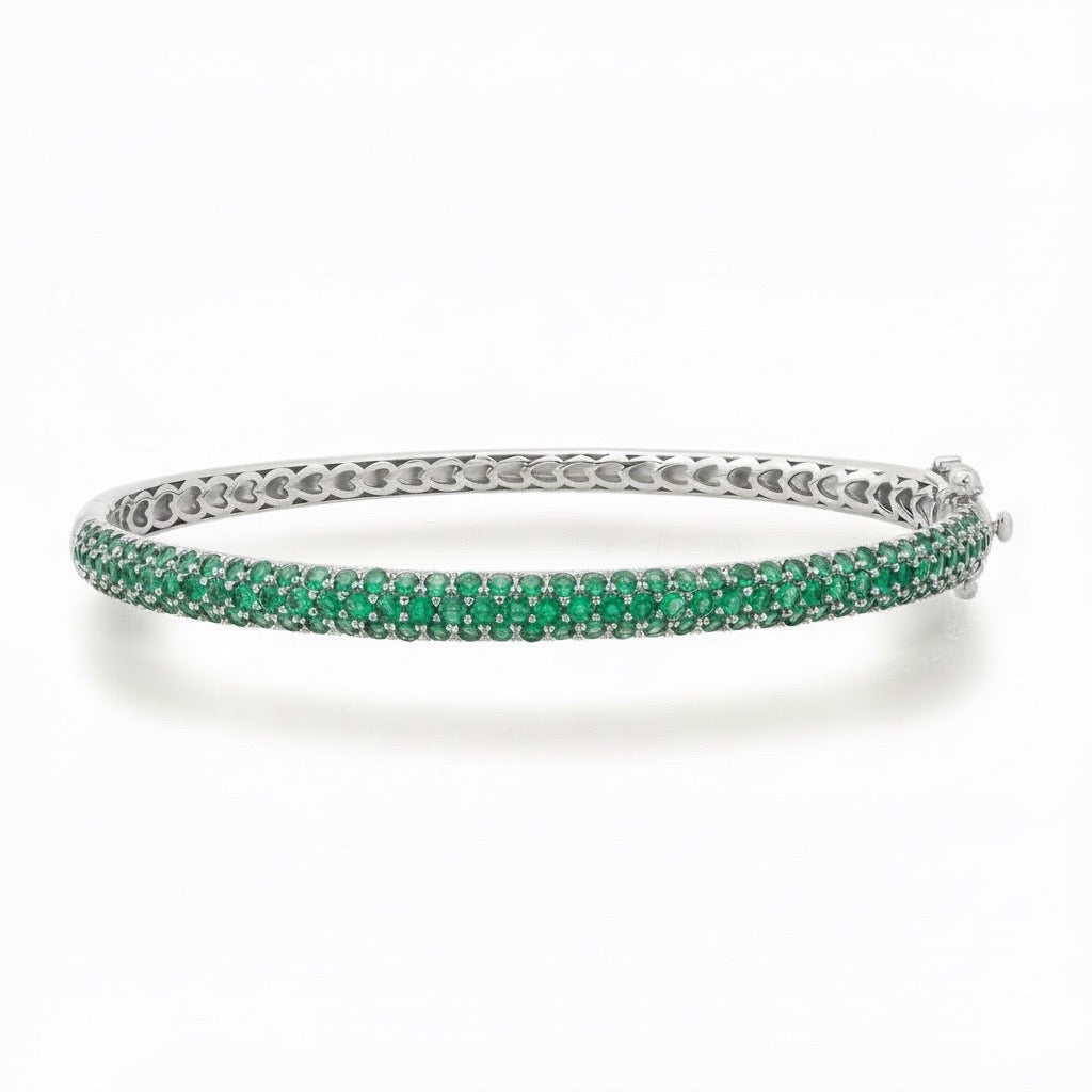 Self Love Emerald Pave Bangle Bracelet with Heart Detailing